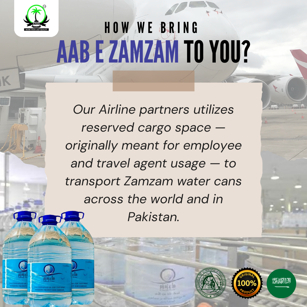 how Aab-e-ZamZam brought to Pakistan.