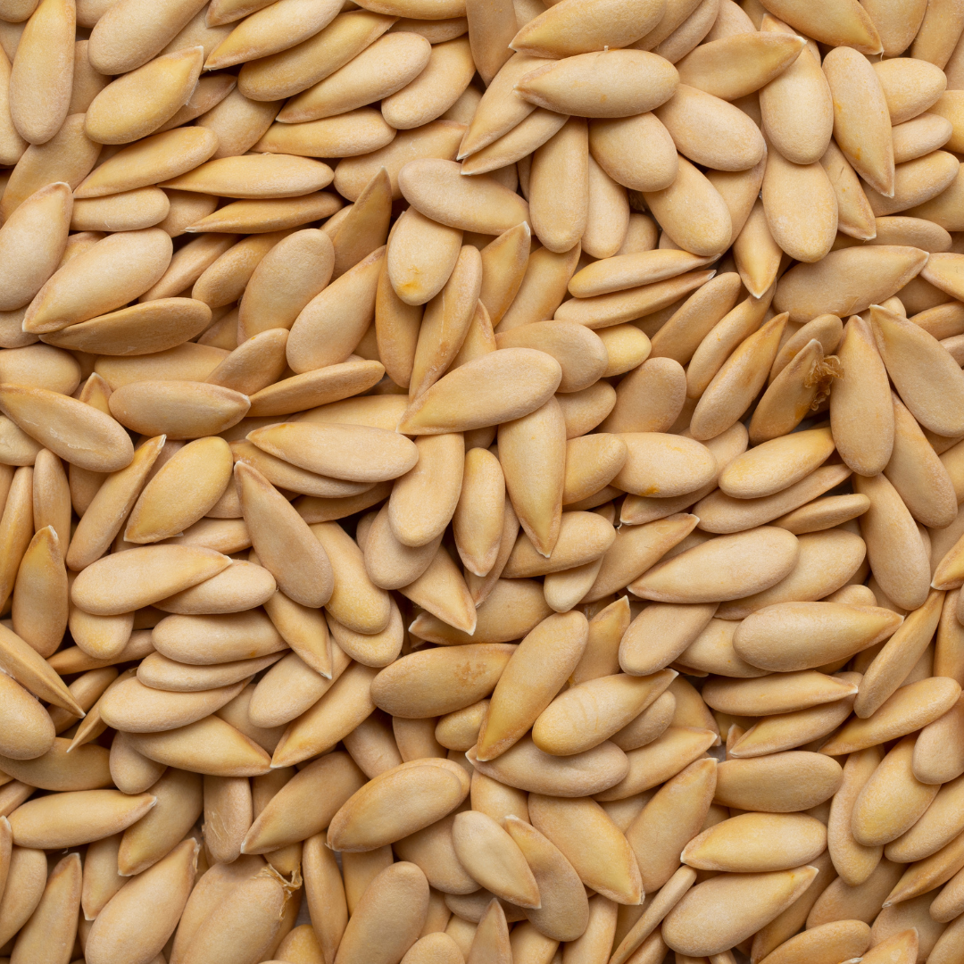 Close-up of nutrient-rich, fresh melon seeds.